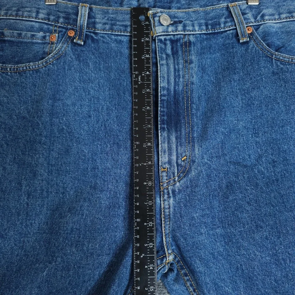 Levis 505 Jeans Mens 42x30 Blue Denim Regular Fit Straight Leg Dark Stretch